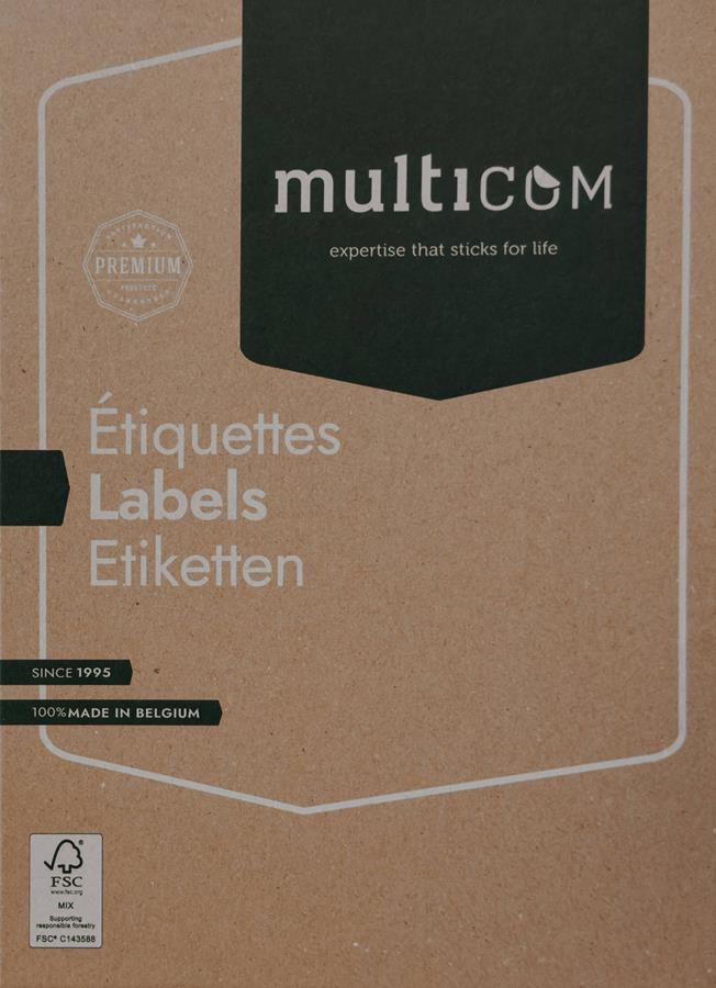 Multicom est fier de vous présenter sa nouvelle boîte en papier kraft pour emballer ses étiquettes autocollantes
